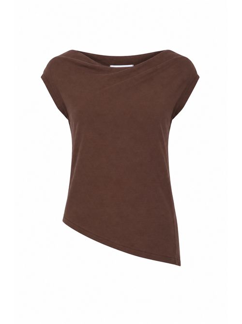 Top in ice cotton con scollo a barca Cioccolato Alpha Studio | AD-6452C2009